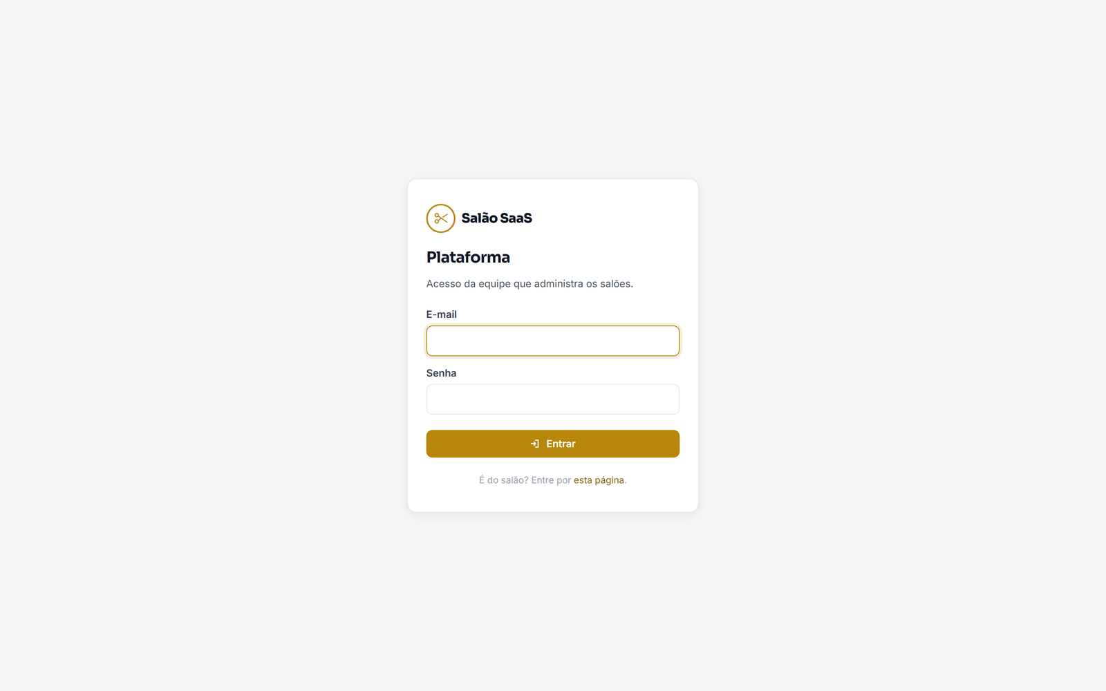 Tela Login do admin do sistema para salão de beleza da GSK Labs