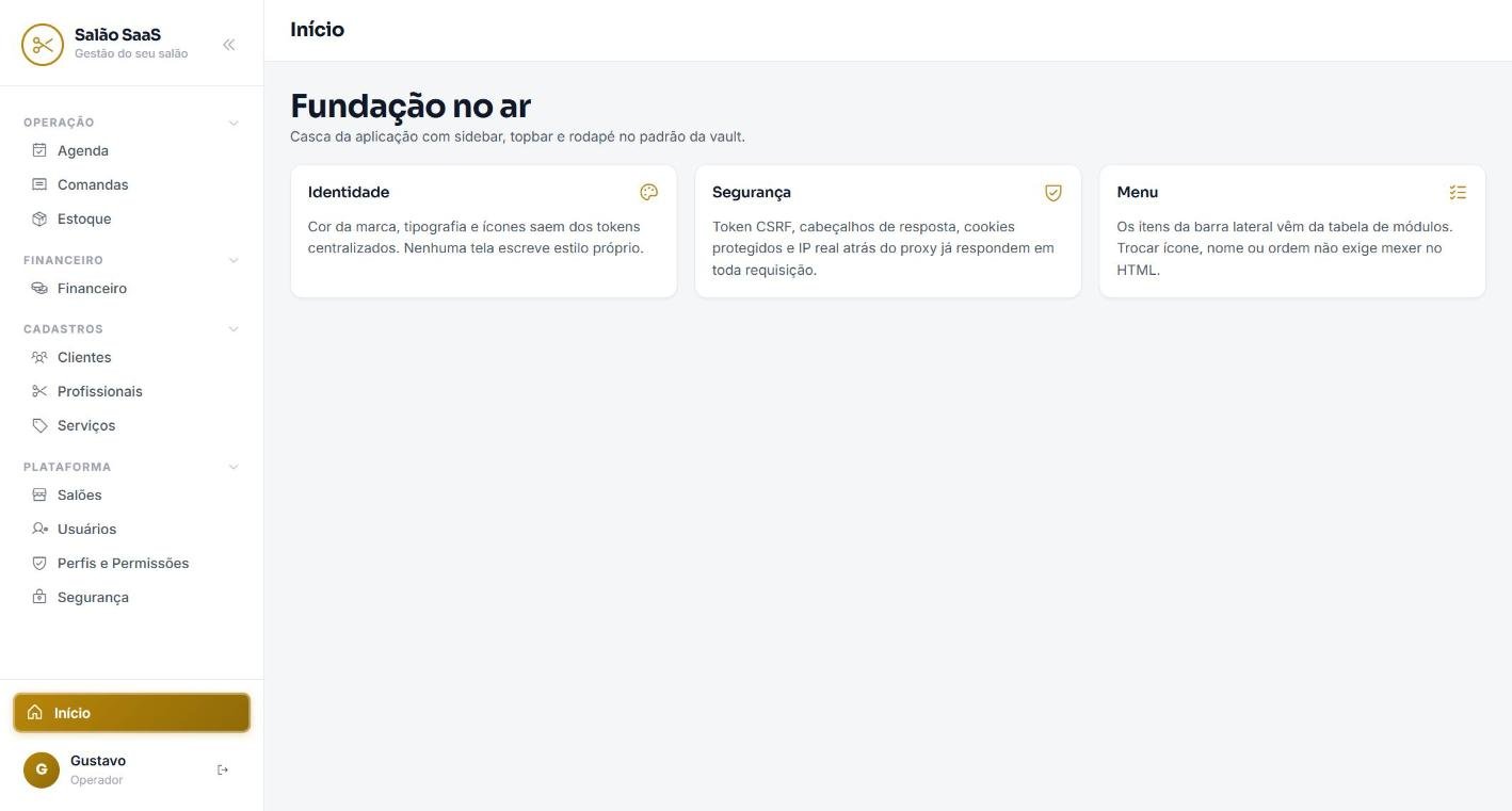 Tela Dashboard do operador do sistema para salão de beleza da GSK Labs
